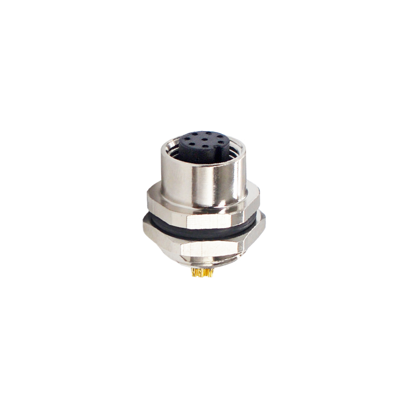 M12 8pins A code female straight rear panel mount connector PG9 thread,unshielded,solder,brass with nickel plated shell